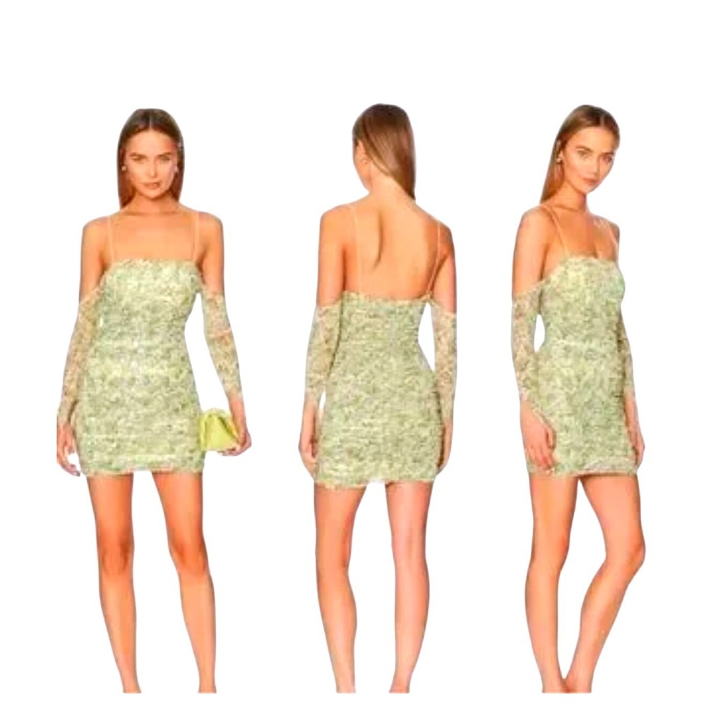 Camila Coelho Mariposa Mesh Butterfly Mini Dress SZ XL Lime Green ruched bodycon
